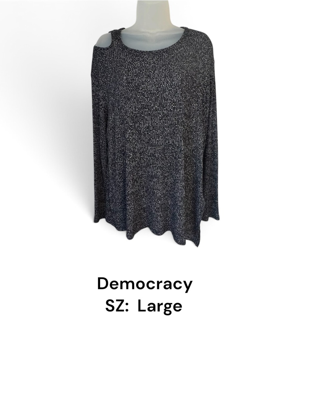 Democracy Black Speckled Modest 1 Cold-Shoulder Scoop Neck Sweater  Large    #M